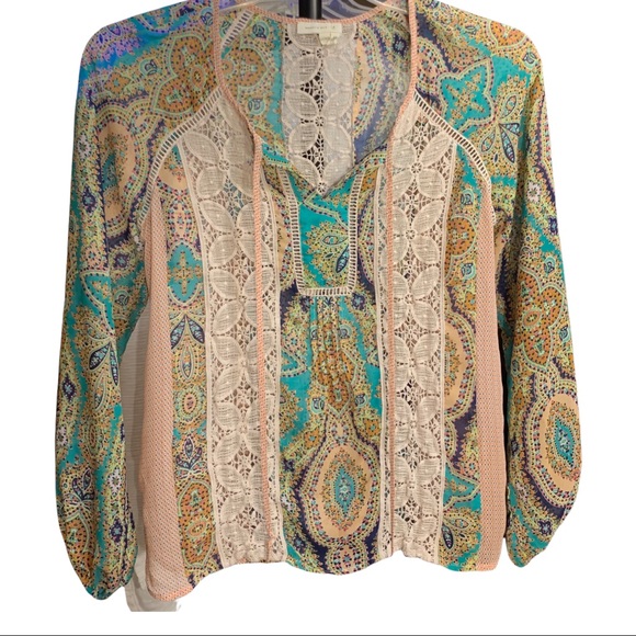 Anthropologie Meadow Rue peasant top w/lace detail paisley print sz s - Picture 3 of 10